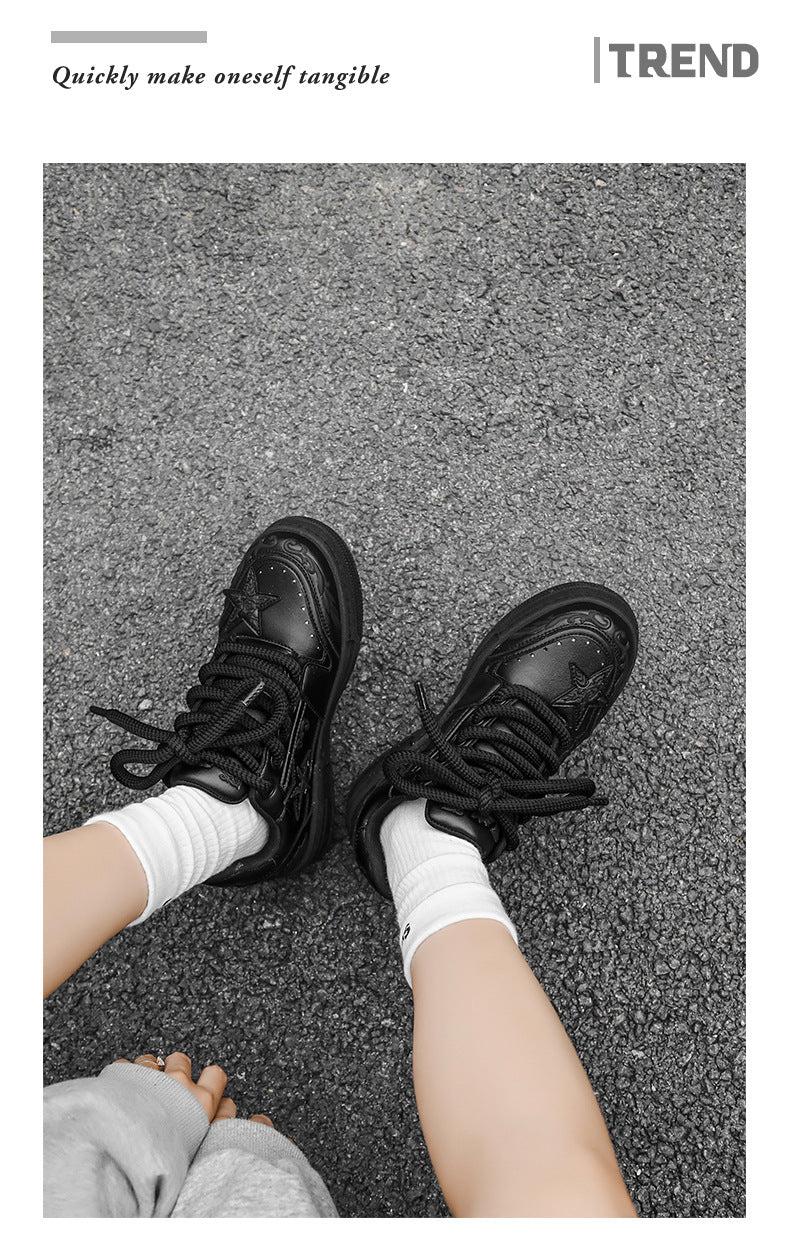 Embossed Star Pure Black Skateboard Shoes