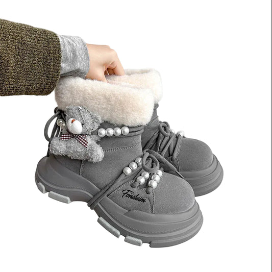 Regular Thick-Soled Bear Plush Winter Snow Boots