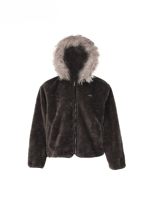 Casual Relaxed Warm Lambswool Collar Hoodie