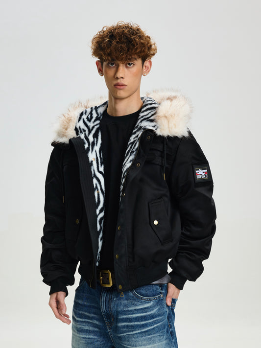 Leopard Print Armband Thickened Fur Jacket