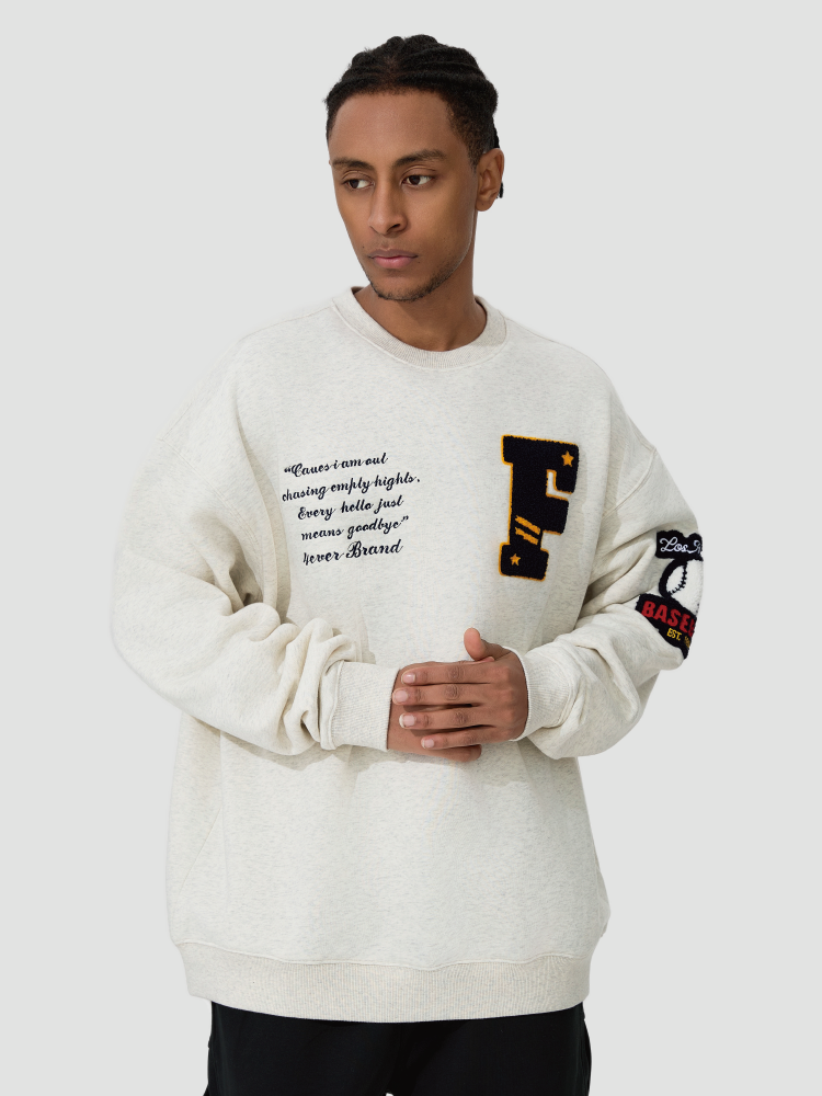 4ever LAB National Fashion Brand American Retro Loose Men's and Women's New Baseball Embroidered Heavy High Street Crewneck Sweater 149