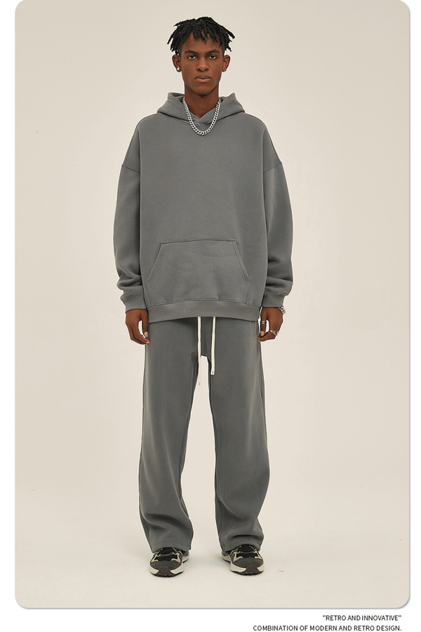 2025 Autumn/Winter New Arrival: Oversized Fleece-Lined Trendy Men's Hoodie and Pants Set 132