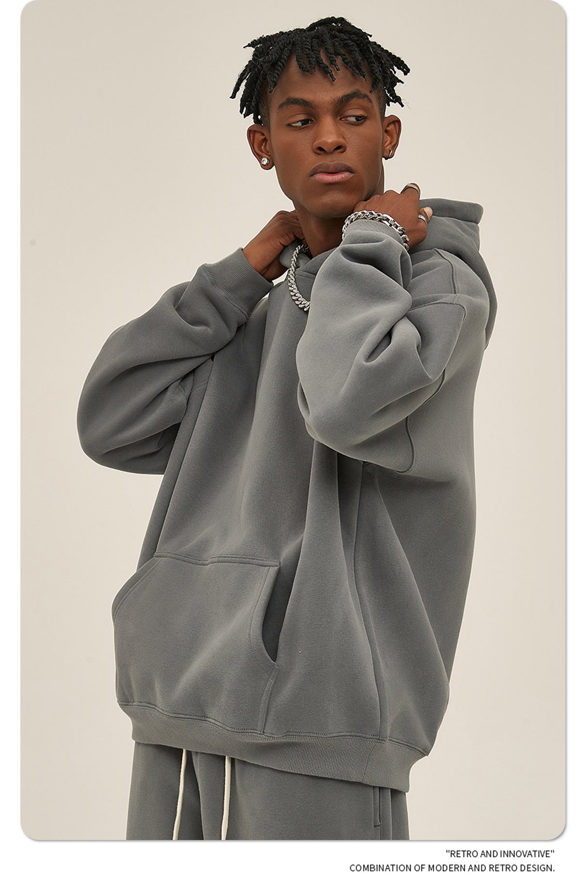 2025 Autumn/Winter New Arrival: Oversized Fleece-Lined Trendy Men's Hoodie and Pants Set 132