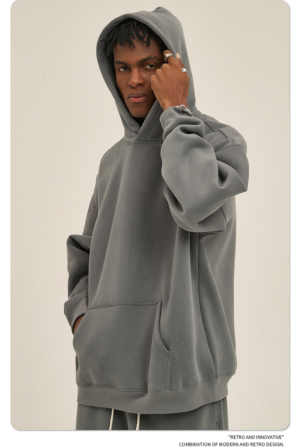 2025 Autumn/Winter New Arrival: Oversized Fleece-Lined Trendy Men's Hoodie and Pants Set 132