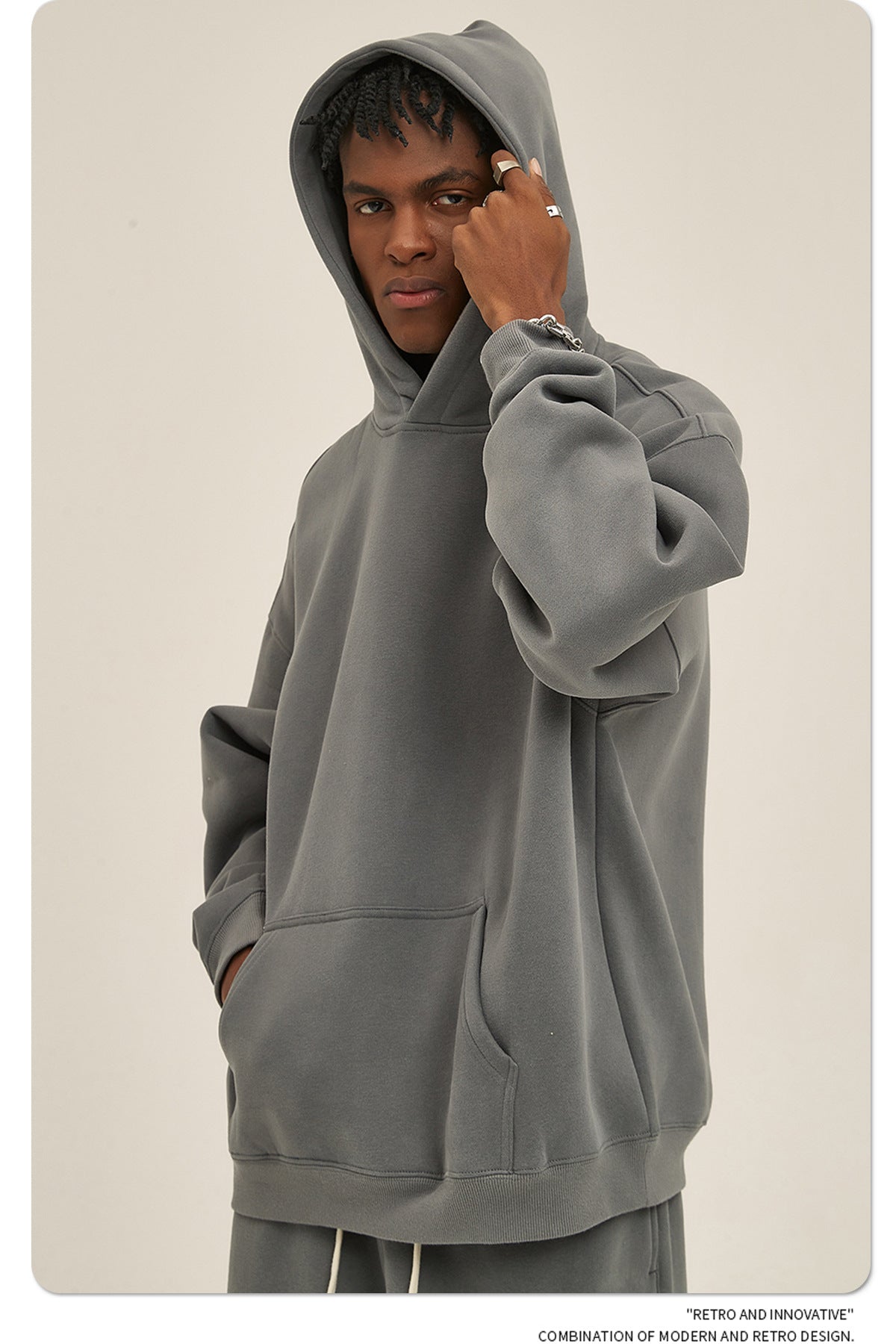 2025 Autumn/Winter New Arrival: Oversized Fleece-Lined Trendy Men's Hoodie and Pants Set 132