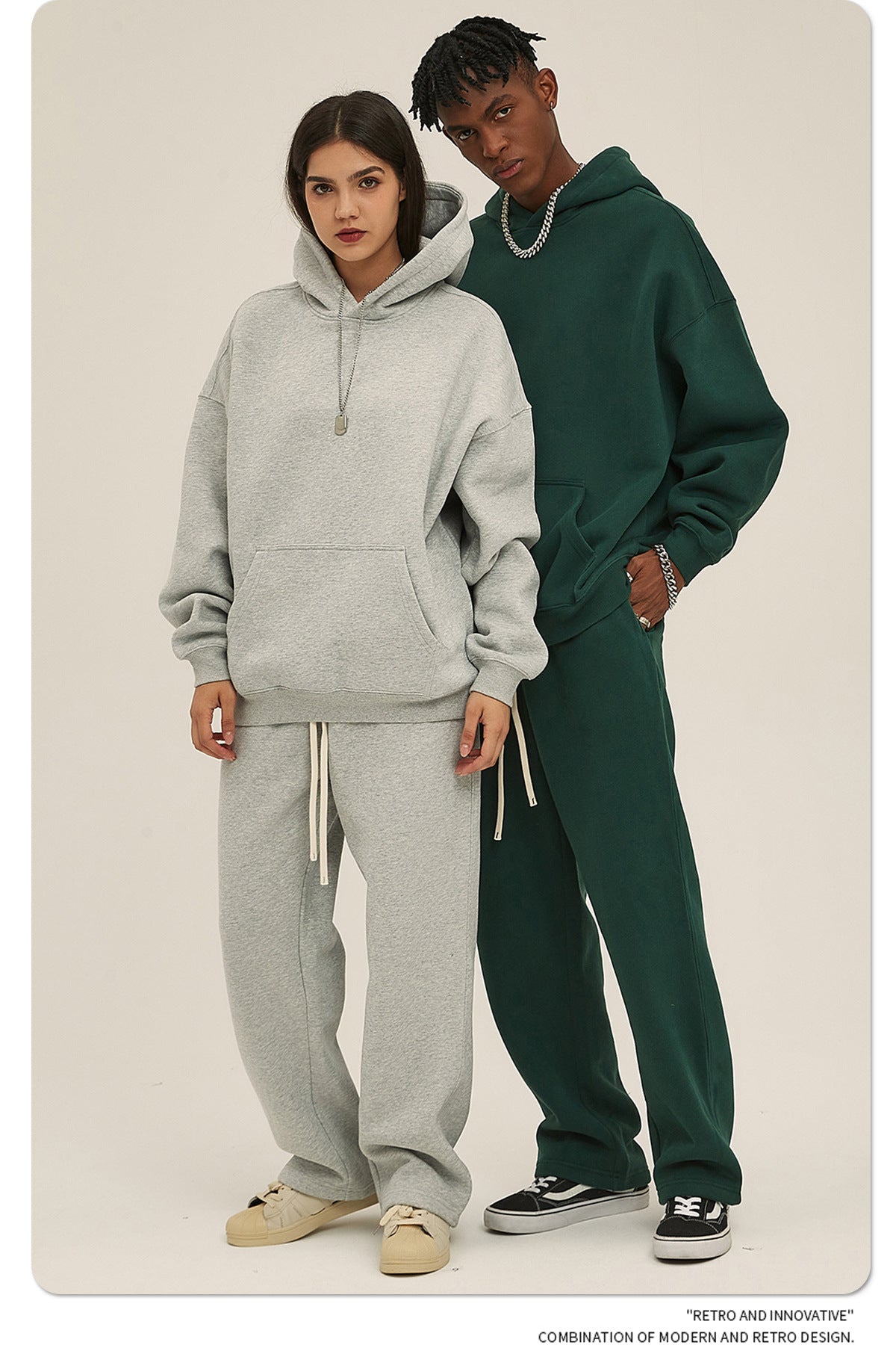 2025 Autumn/Winter New Arrival: Oversized Fleece-Lined Trendy Men's Hoodie and Pants Set 132
