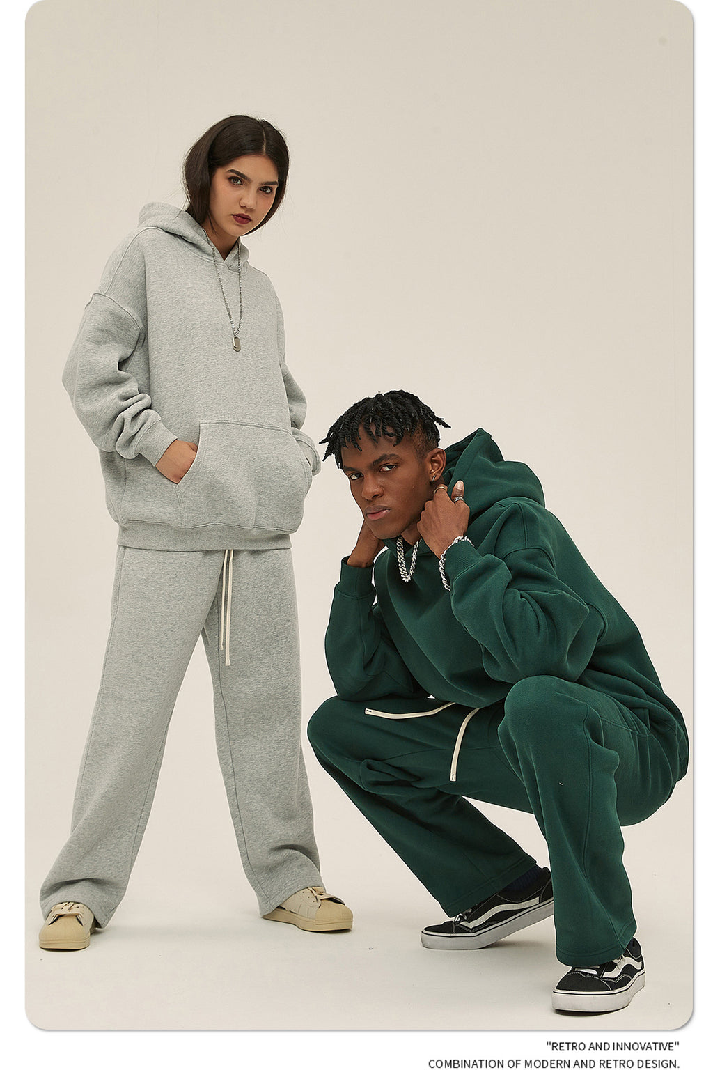 2025 Autumn/Winter New Arrival: Oversized Fleece-Lined Trendy Men's Hoodie and Pants Set 132