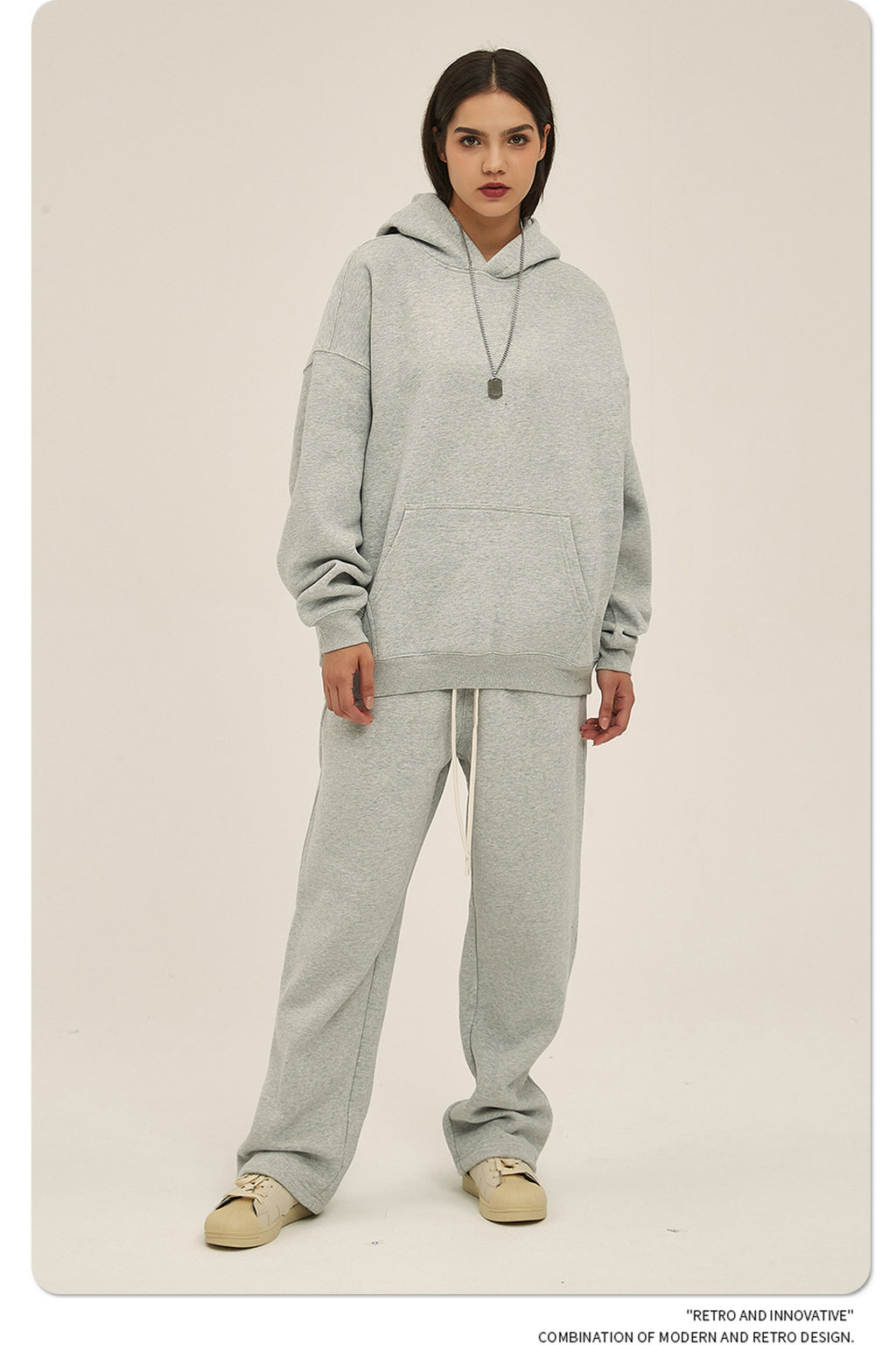 2025 Autumn/Winter New Arrival: Oversized Fleece-Lined Trendy Men's Hoodie and Pants Set 132