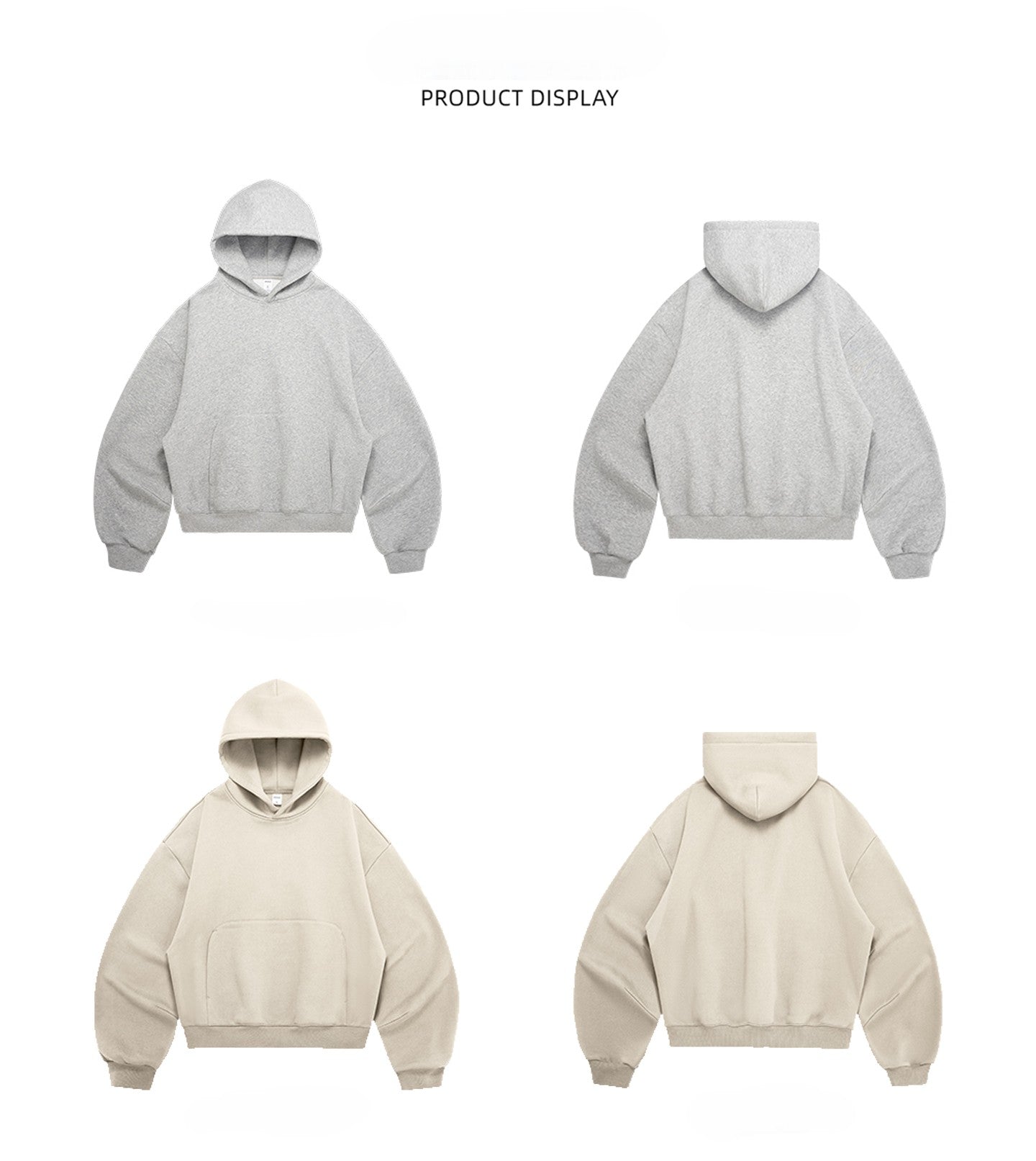 340G Heavyweight Fleece-Lined Hoodie with Curved Sleeves, Men's American Style, Cleanfit Short Solid Color Warm Hoodie 143