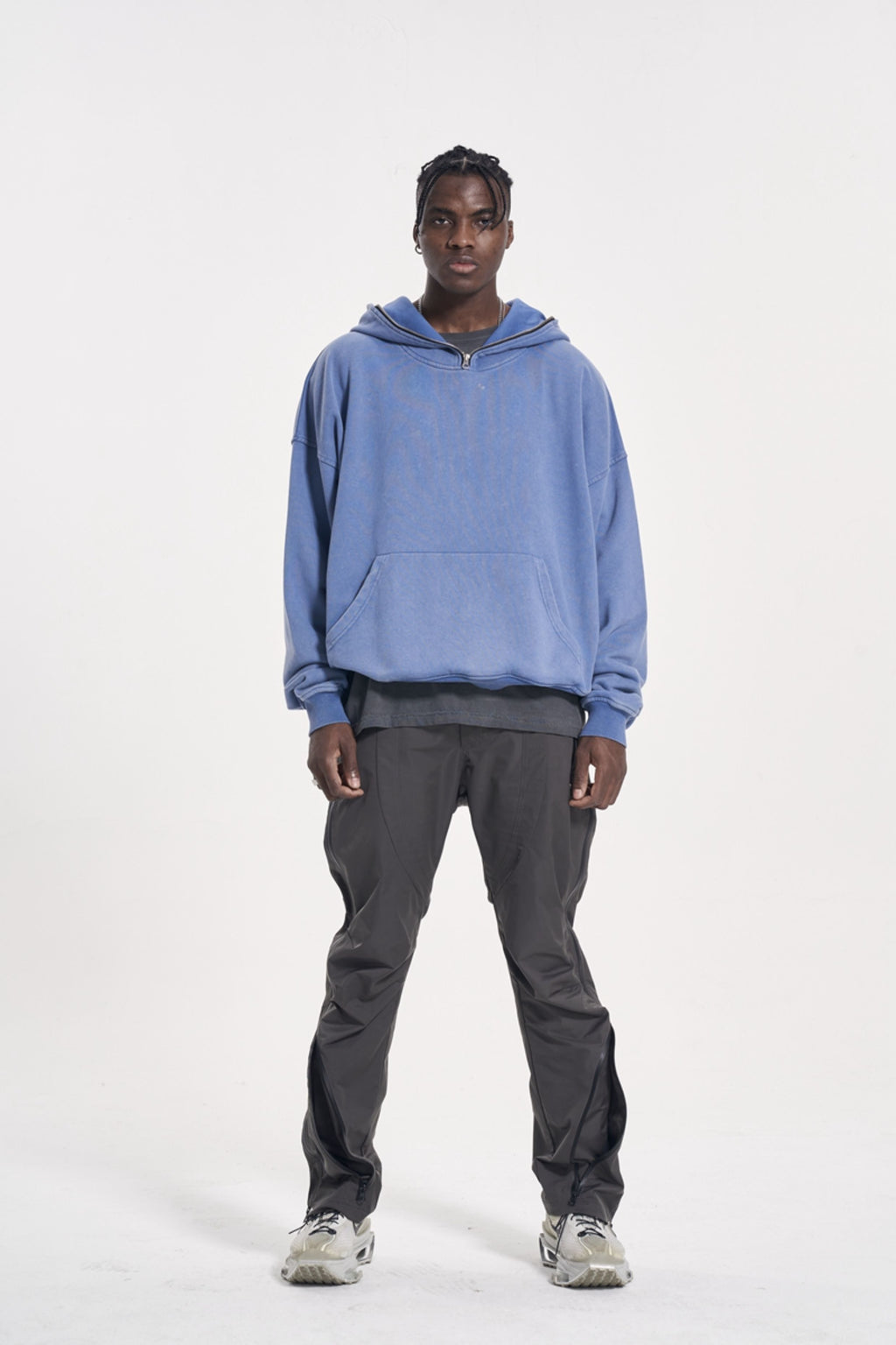 CWHAT High Street Zipper Ice Blue Washed Distressed FAR ARCHIVE Style Hoodie/Men's Base Layer 144