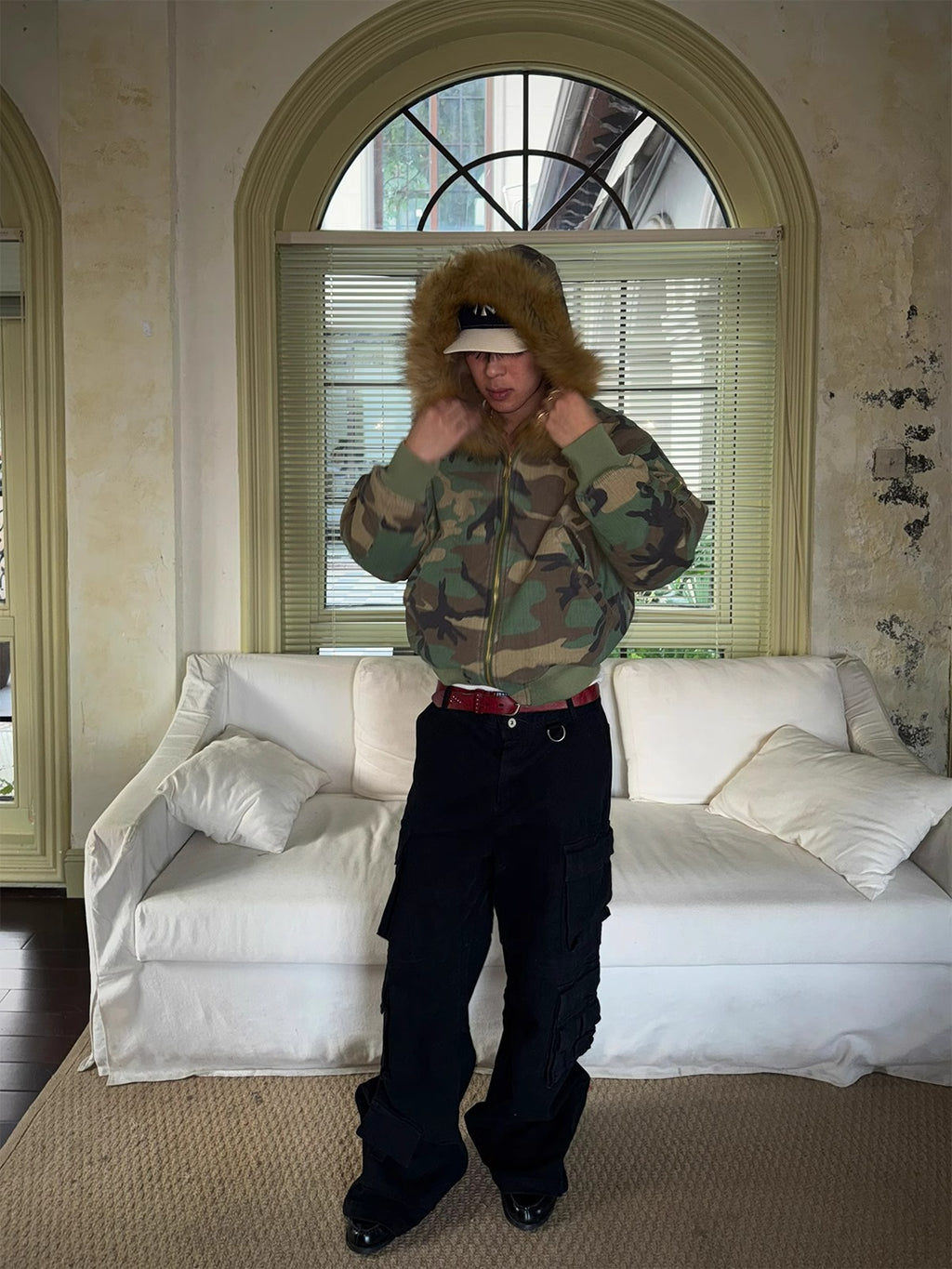 2024 New Reversible Camouflage Jacket with Faux Fur Collar, Fleece-Lined and Thickened Cotton Coat for Men, Trendy Cotton-Padded Jacket 161