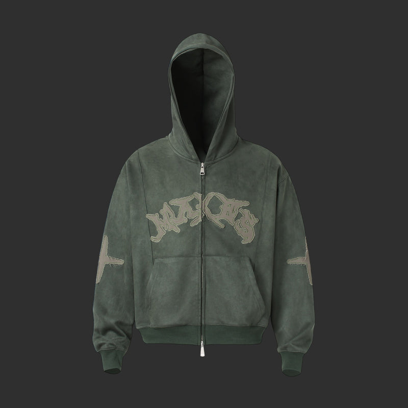 Solid Color Embroidered Thickened Hooded Cardigan | FlipFit
