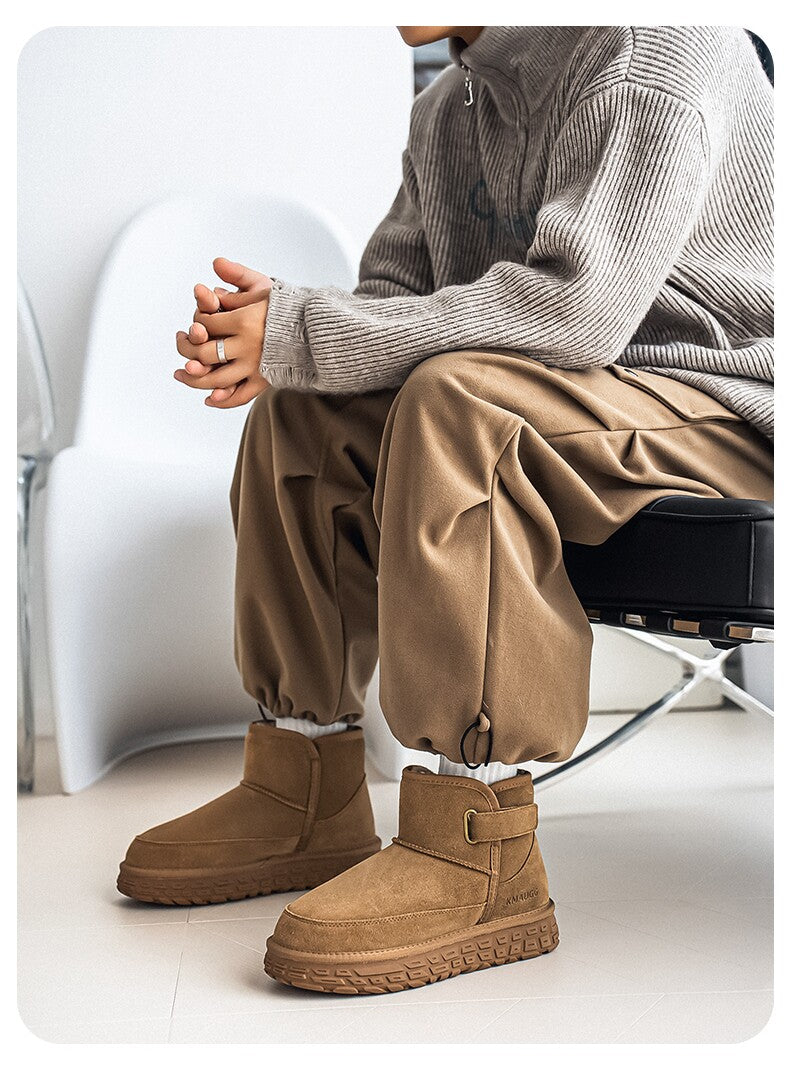 Fur-Lined Snow Boots Winter Fleece-Lined Thickened Warm Large Cotton Shoes