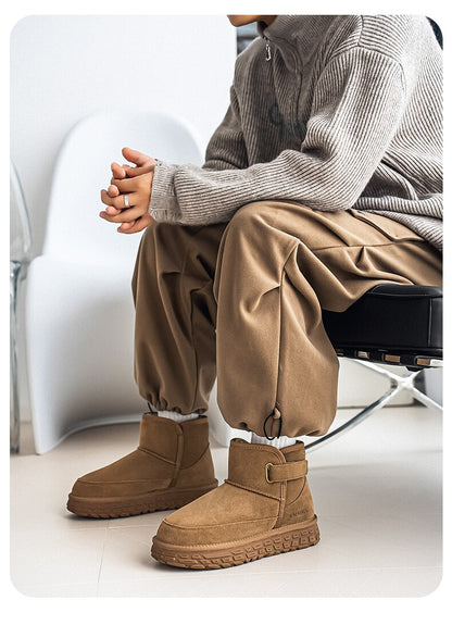 Fur-Lined Snow Boots Winter Fleece-Lined Thickened Warm Large Cotton Shoes