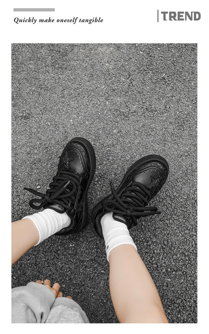 Embossed Star Pure Black Skateboard Shoes