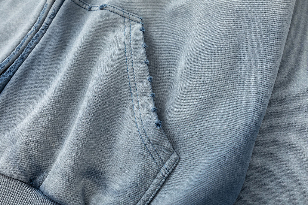 27362 American-style trendy washed distressed print short wide men's hooded cardigan sweatshirt jacket 148