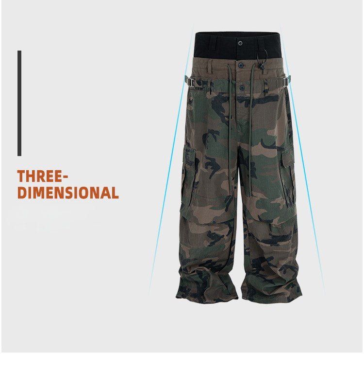 MIJKO Men's and Women's Triple-Waist Camouflage Cargo Pants with Buckle Waist Design, Casual Straight Leg Pants, Trendy 152