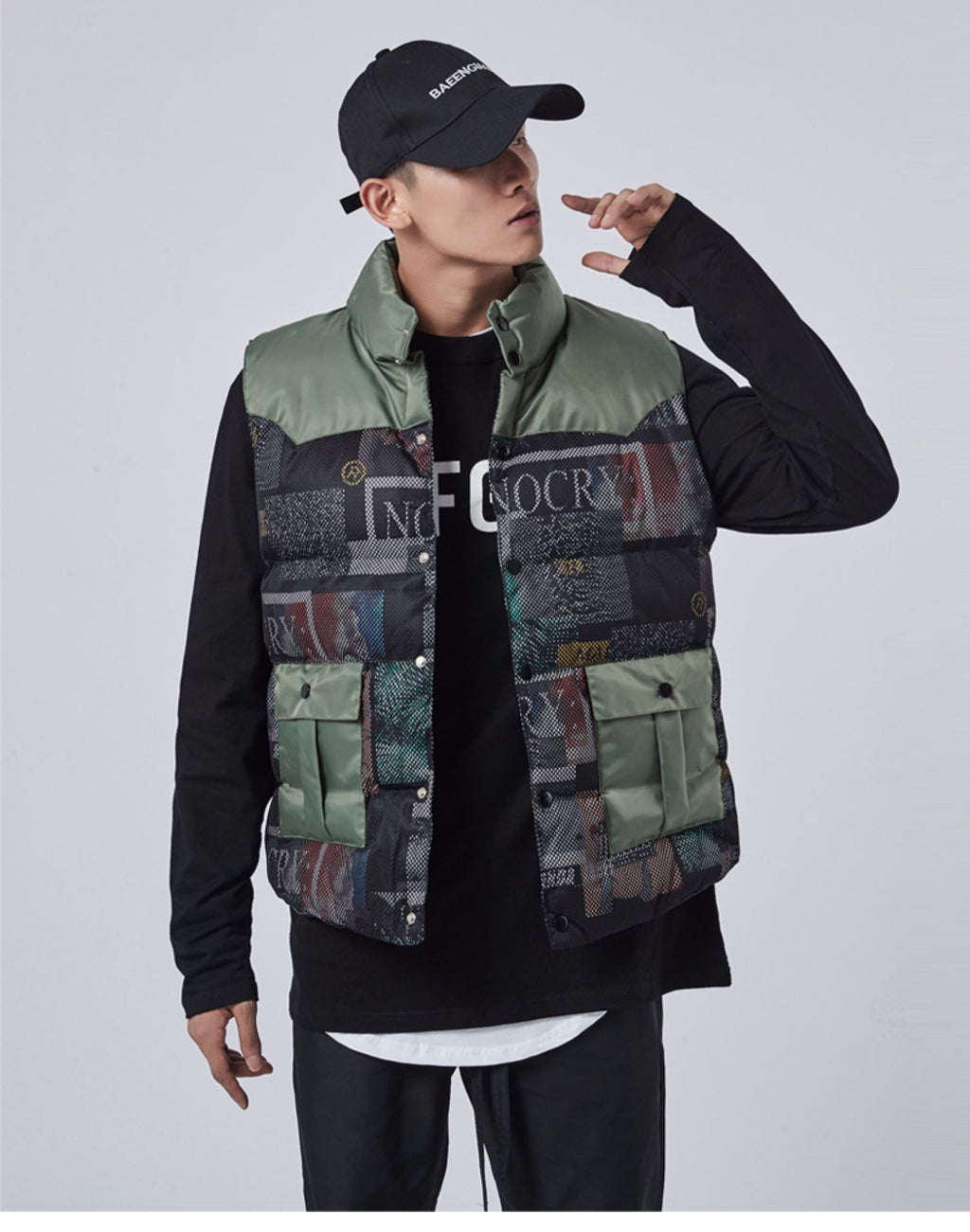 2024 Tooling Cotton Stitching Mesh Camouflage Vest Men's Autumn and Winter Waistcoat Vertical Collar Fashion Brand Men's Cotton Vest 157