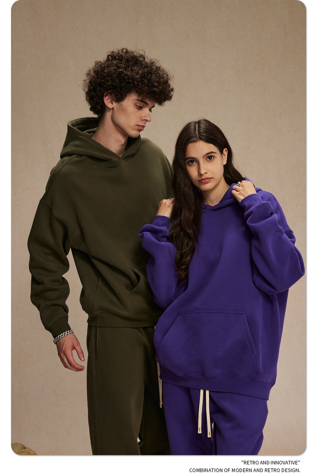 2025 Autumn/Winter New Arrival: Oversized Fleece-Lined Trendy Men's Hoodie and Pants Set 132