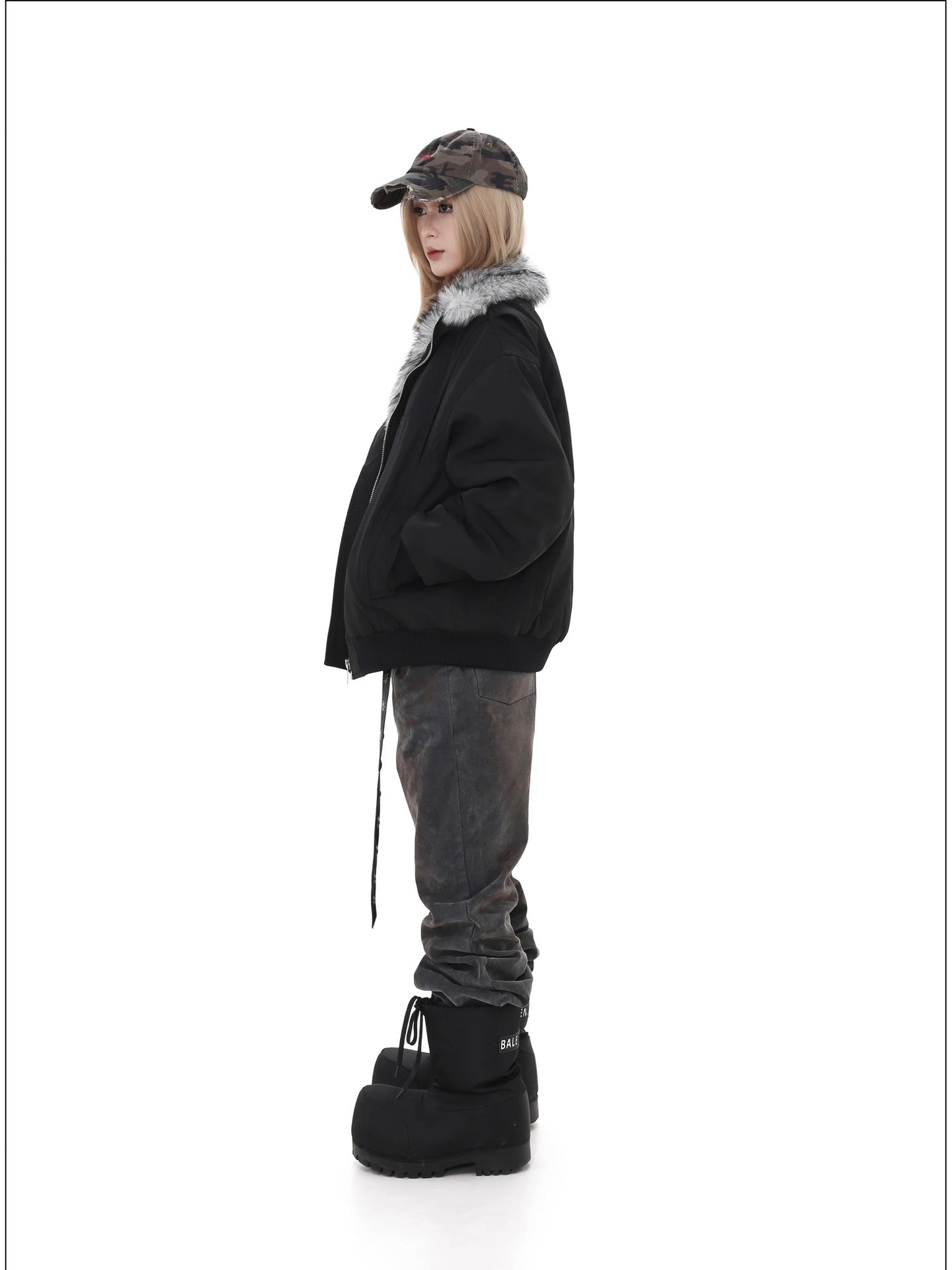 American Style Vintage High Street Mountain Carved Wool Collar Cotton-padded Jacket for Men and Women Couple's Aviator Jacket fleece-lined Warm Cotton-padded Clothes Fashion 162