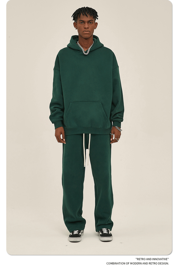 2025 Autumn/Winter New Arrival: Oversized Fleece-Lined Trendy Men's Hoodie and Pants Set 132