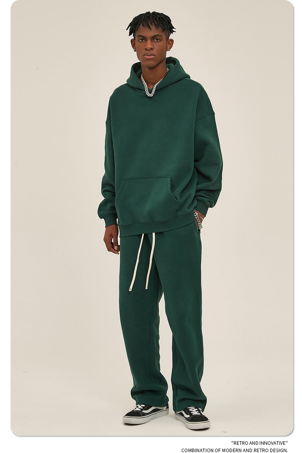 2025 Autumn/Winter New Arrival: Oversized Fleece-Lined Trendy Men's Hoodie and Pants Set 132