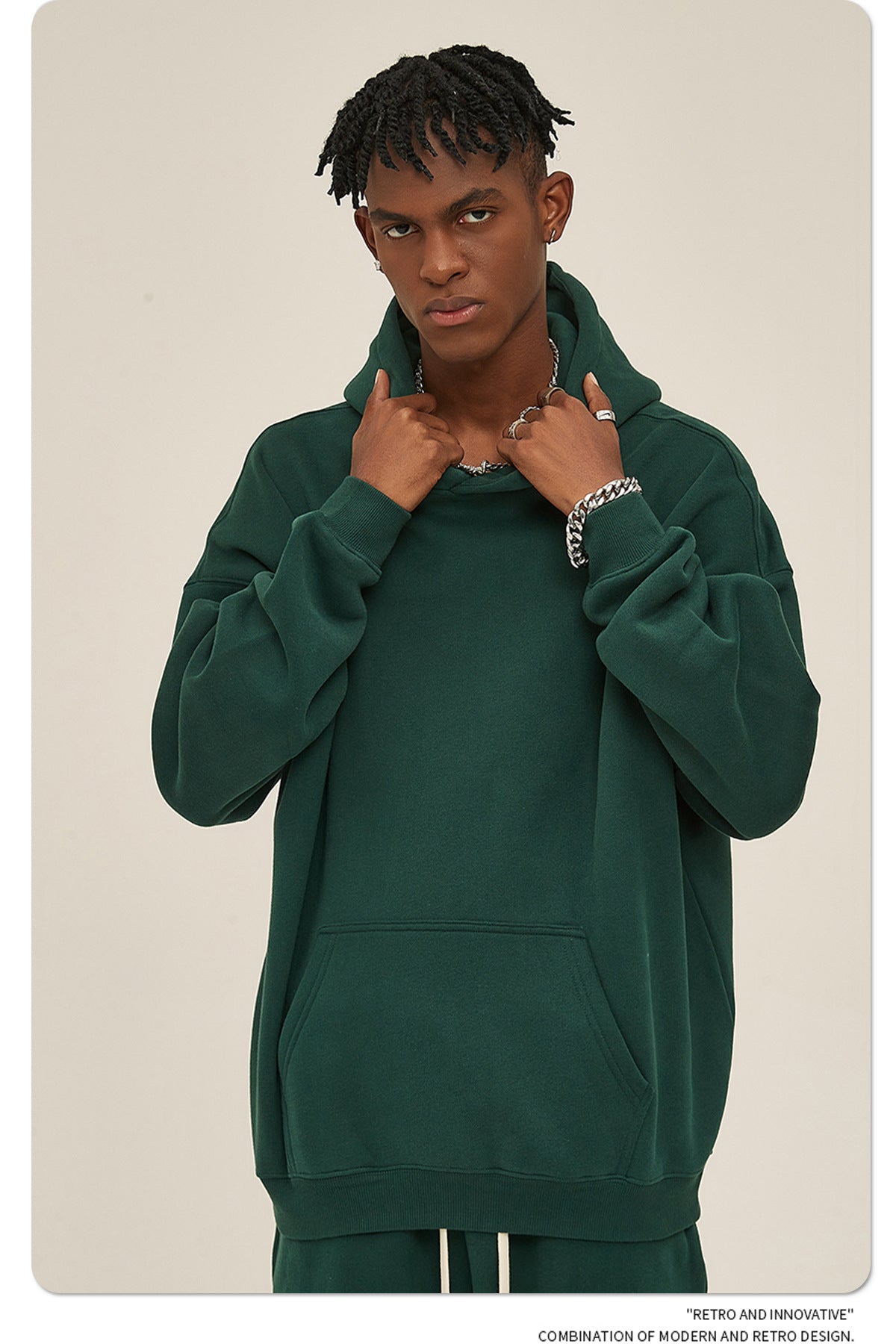 2025 Autumn/Winter New Arrival: Oversized Fleece-Lined Trendy Men's Hoodie and Pants Set 132