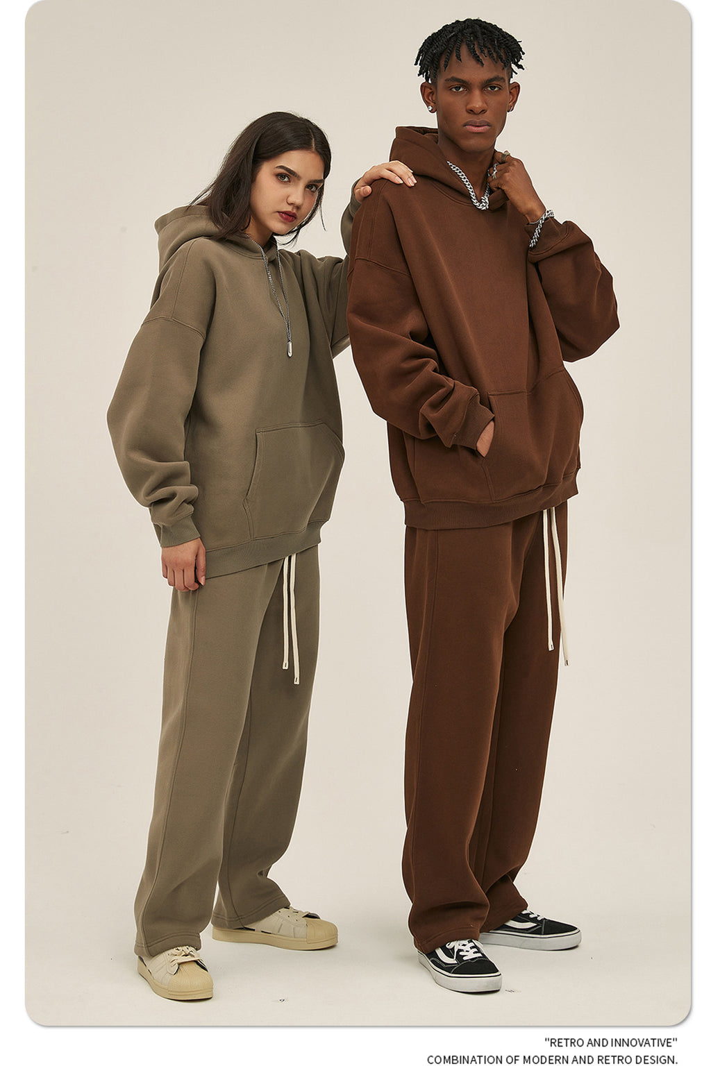 2025 Autumn/Winter New Arrival: Oversized Fleece-Lined Trendy Men's Hoodie and Pants Set 132