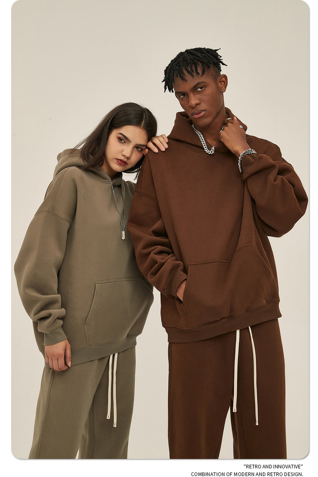 2025 Autumn/Winter New Arrival: Oversized Fleece-Lined Trendy Men's Hoodie and Pants Set 132
