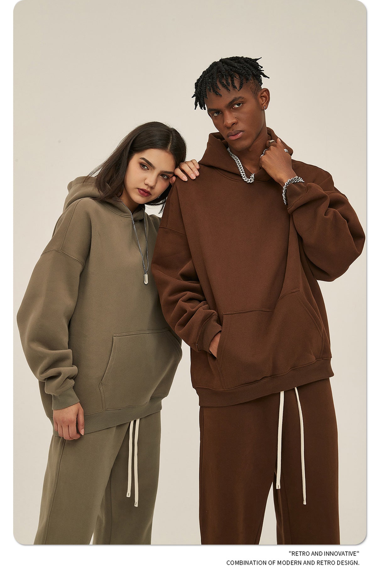 2025 Autumn/Winter New Arrival: Oversized Fleece-Lined Trendy Men's Hoodie and Pants Set 132