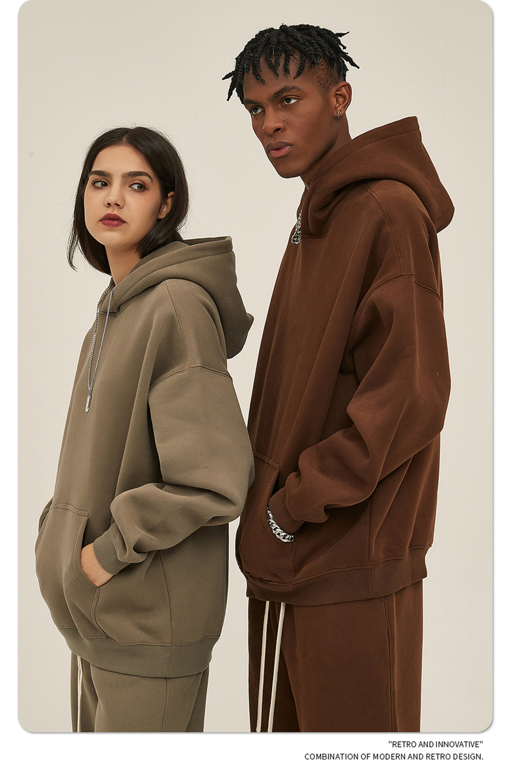 2025 Autumn/Winter New Arrival: Oversized Fleece-Lined Trendy Men's Hoodie and Pants Set 132