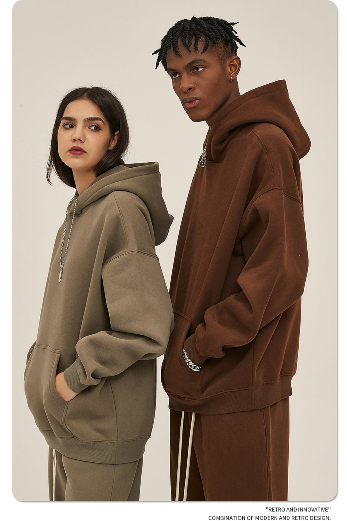 2025 Autumn/Winter New Arrival: Oversized Fleece-Lined Trendy Men's Hoodie and Pants Set 132