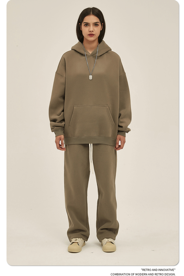 2025 Autumn/Winter New Arrival: Oversized Fleece-Lined Trendy Men's Hoodie and Pants Set 132
