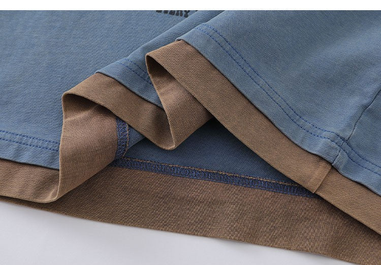 K787 American Retro Old Letter Printed Long-sleeved T-shirt Men's Fake Two-piece Sports Hip-hop Loose Casual Top 154