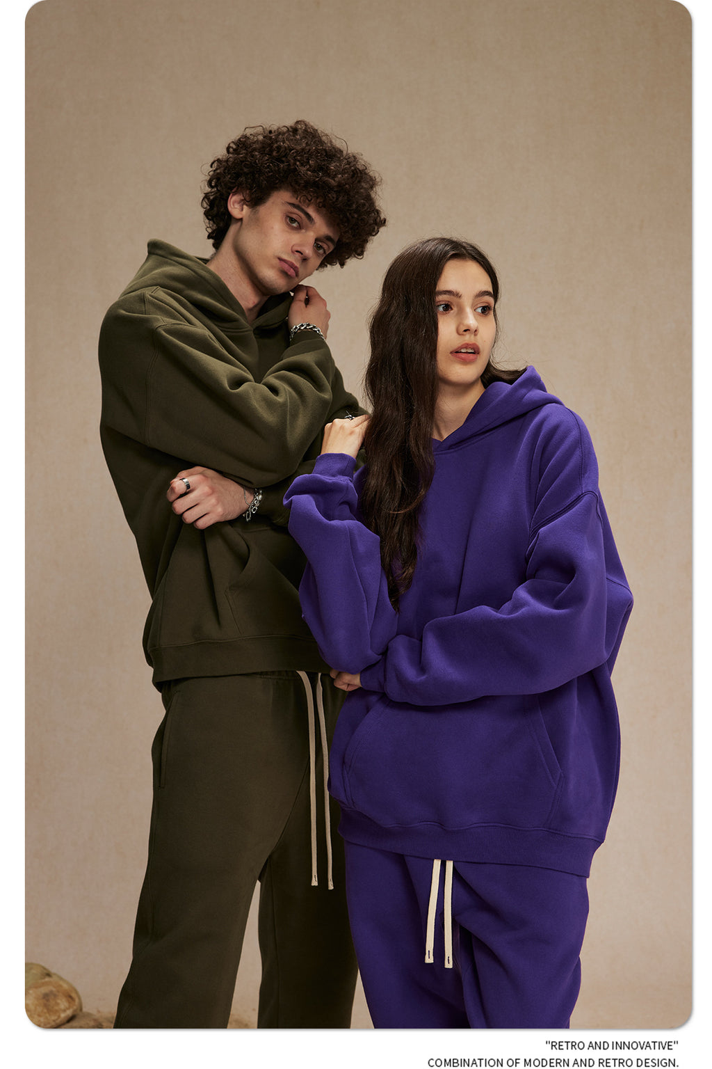 2025 Autumn/Winter New Arrival: Oversized Fleece-Lined Trendy Men's Hoodie and Pants Set 132