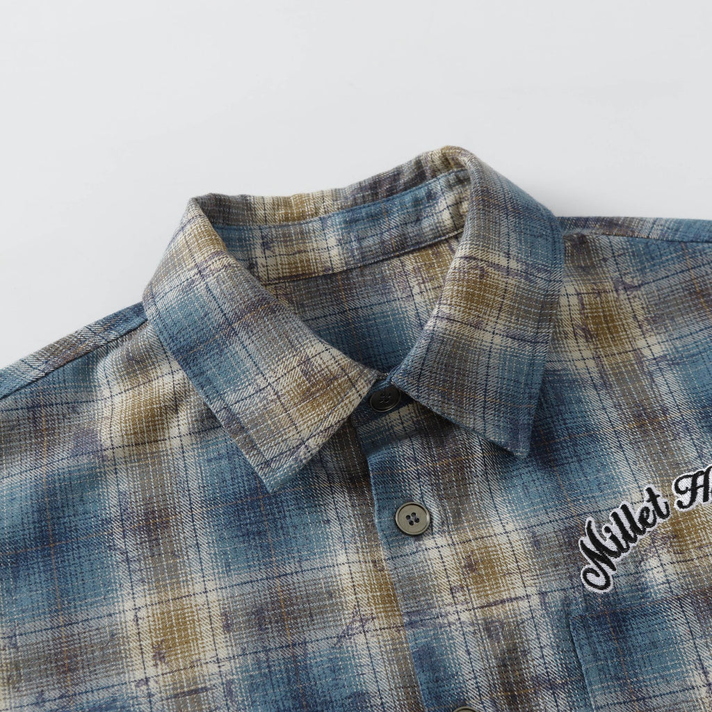 2025 Spring New Arrival: American Retro Street Style Faux Two-Piece Design Long-Sleeved Shirt 166