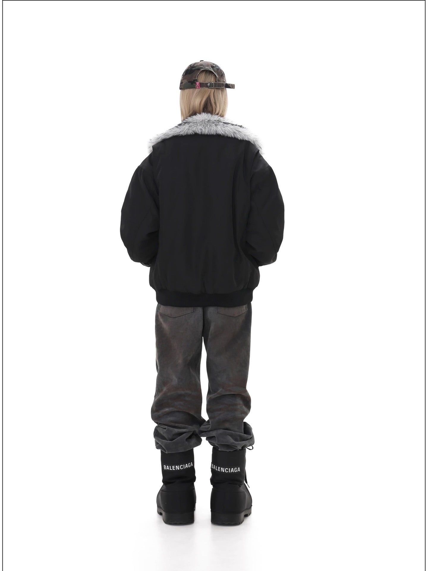 American Style Vintage High Street Mountain Carved Wool Collar Cotton-padded Jacket for Men and Women Couple's Aviator Jacket fleece-lined Warm Cotton-padded Clothes Fashion 162