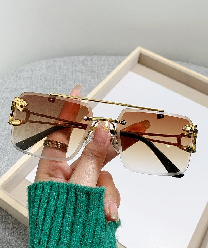 European and American cross-border double beam trim cheetah sunglasses men's wholesale personalized trendy sunglasses women's sunglasses