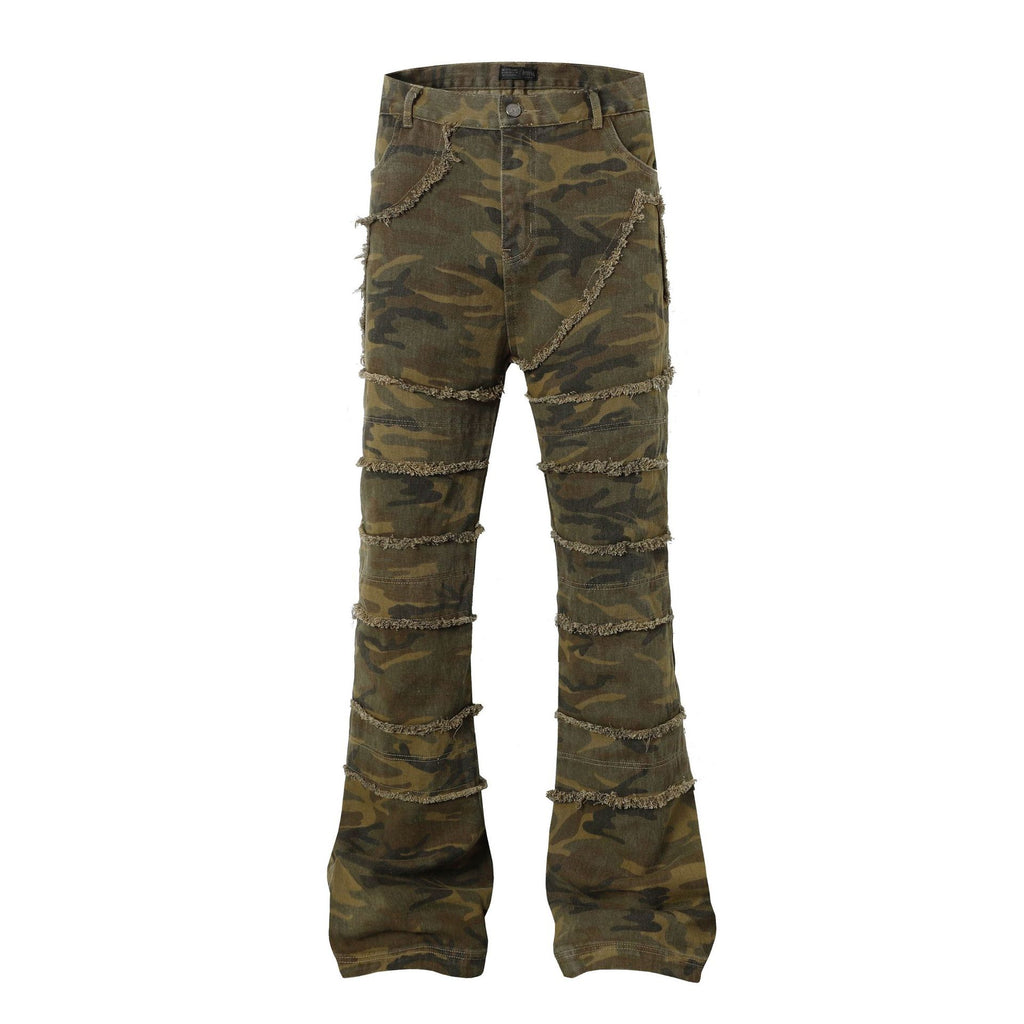 Spring New Arrival American Retro Street Style Washed Loose Fit Camouflage Jeans 168