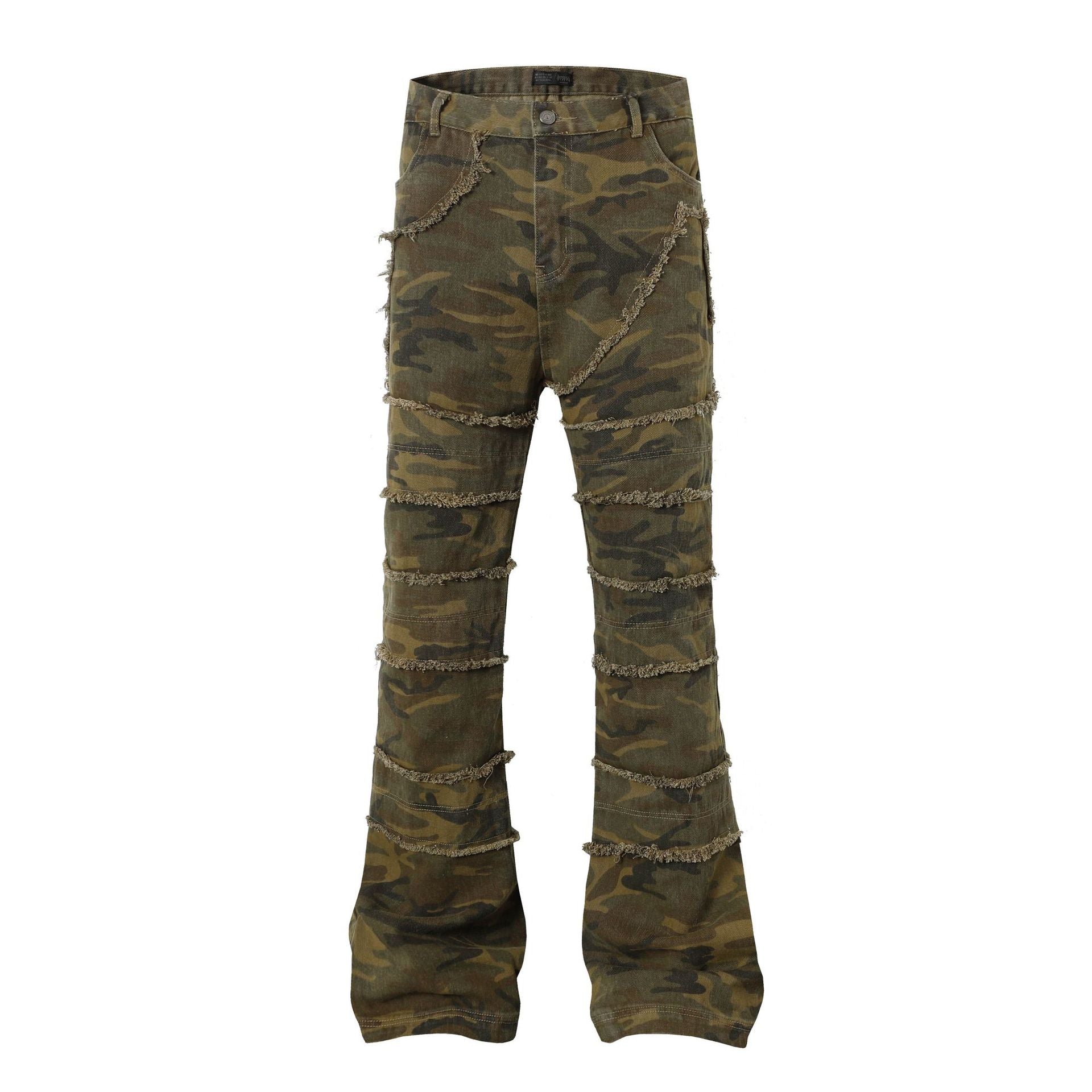 Spring New Arrival American Retro Street Style Washed Loose Fit Camouflage Jeans 168