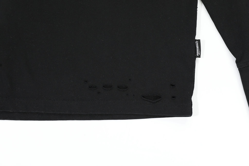 Eon Modish 2025 Spring New Arrival: American Retro Street Style Loose-fitting Distressed Long-Sleeve T-Shirt (Real Shot) 137