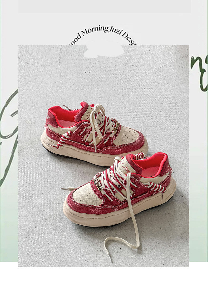 Invisible Height Increase thick-Soled Dissolving Sneakers, Red Washed