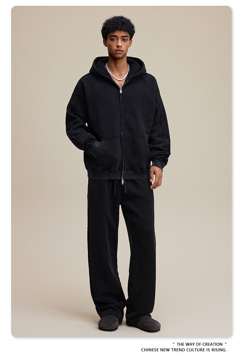 European and American high street style double-zip fleece-lined hooded sweatshirt with three-dimensional tailoring and thickened cardigan/jacket. 145