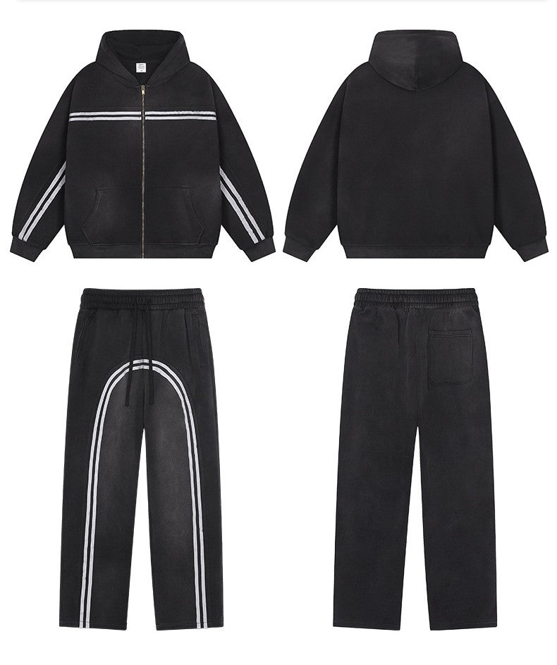 European and American High Street Spray Maliu Color Contrast Ribbon  oversize Sweatpants 108