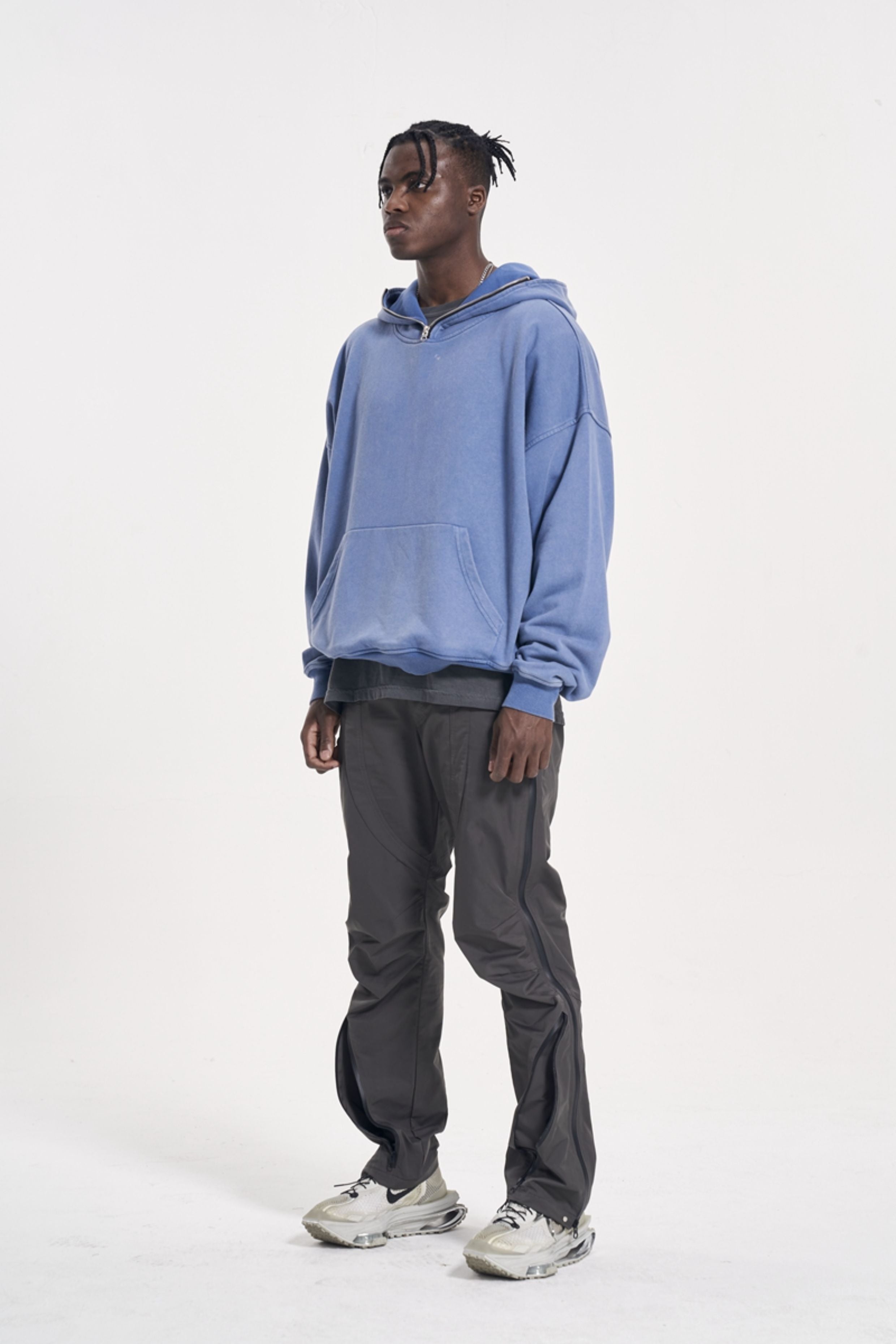 CWHAT High Street Zipper Ice Blue Washed Distressed FAR ARCHIVE Style Hoodie/Men's Base Layer 144