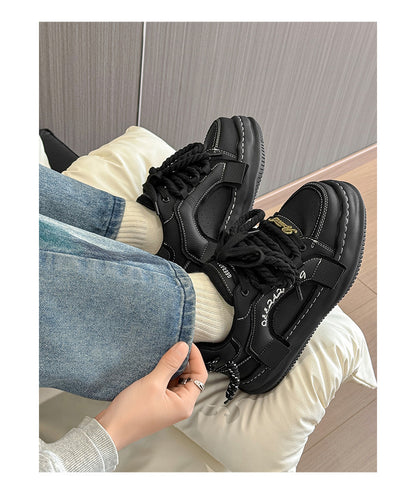 Thick-Soled Black Braided Sports Sneakers
