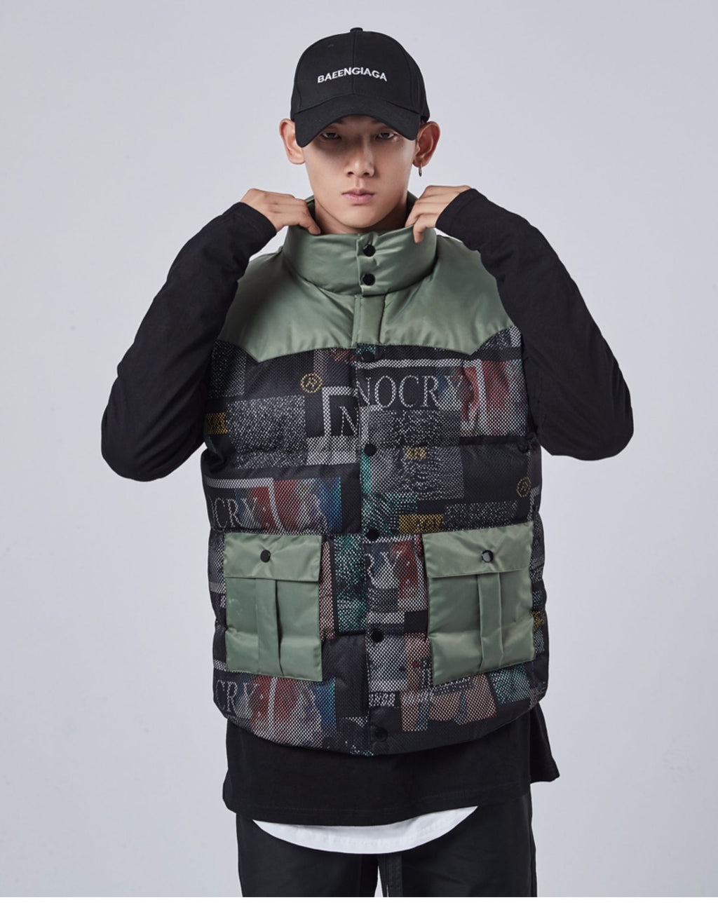 2024 Tooling Cotton Stitching Mesh Camouflage Vest Men's Autumn and Winter Waistcoat Vertical Collar Fashion Brand Men's Cotton Vest 157