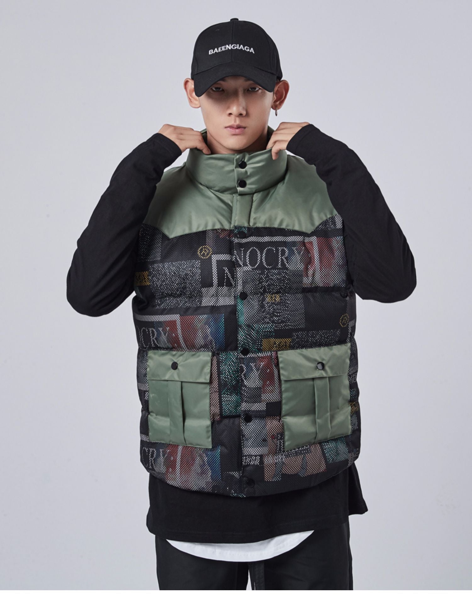 2024 Tooling Cotton Stitching Mesh Camouflage Vest Men's Autumn and Winter Waistcoat Vertical Collar Fashion Brand Men's Cotton Vest 157