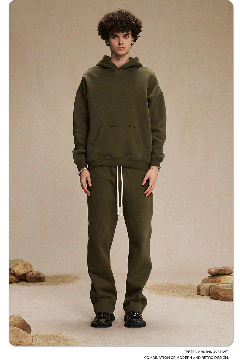 2025 Autumn/Winter New Arrival: Oversized Fleece-Lined Trendy Men's Hoodie and Pants Set 132