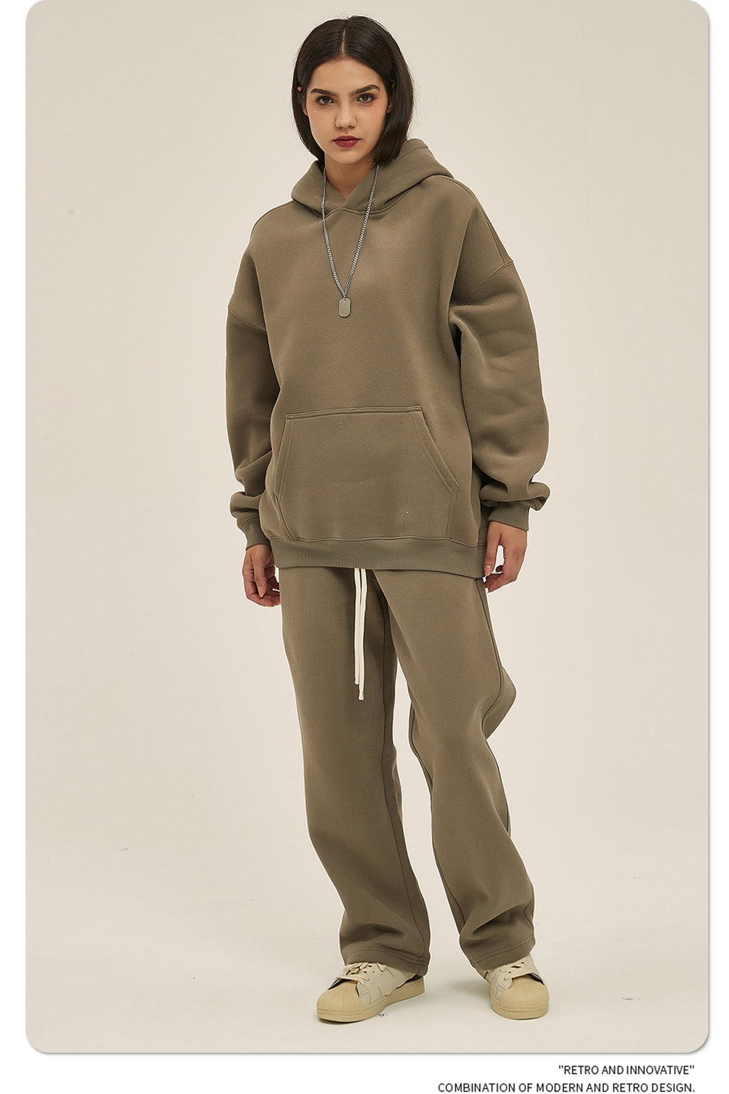2025 Autumn/Winter New Arrival: Oversized Fleece-Lined Trendy Men's Hoodie and Pants Set 132